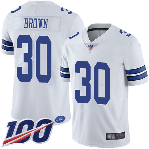 Men Dallas Cowboys Limited White Anthony Brown Road 30 100th Season Vapor Untouchable NFL Jersey